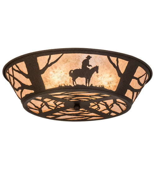 Meyda Lighting Cowboy 170453 22" 4-Light Dark Roast Flush Mount Light With Silver Mica Shade Glass