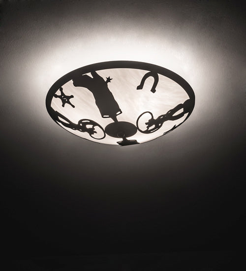 Meyda Lighting Cowboy 20" 3-Light Timeless Bronze Flush Mount Light With Angelwing Idalight Shade