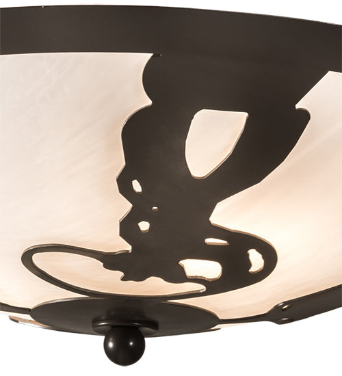 Meyda Lighting Cowboy 20" 3-Light Timeless Bronze Flush Mount Light With Angelwing Idalight Shade