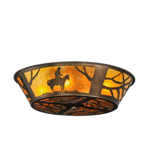 Meyda Lighting Cowboy 22" 4-Light Antique Copper Flush Mount Light With Amber Mica Shade Glass