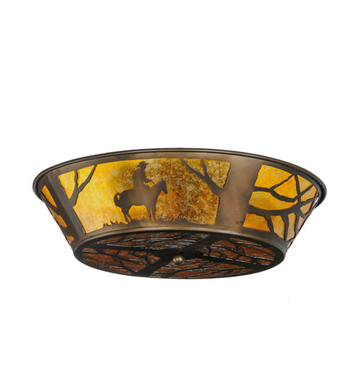 Meyda Lighting Cowboy 22" 4-Light Antique Copper Flush Mount Light With Amber Mica Shade Glass