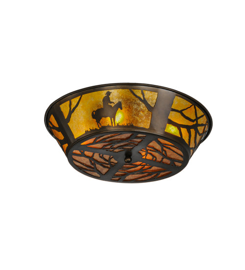 Meyda Lighting Cowboy 22" 4-Light Antique Copper Flush Mount Light With Amber Mica Shade Glass