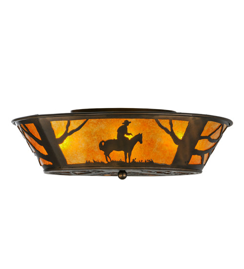 Meyda Lighting Cowboy 22" 4-Light Antique Copper Flush Mount Light With Amber Mica Shade Glass