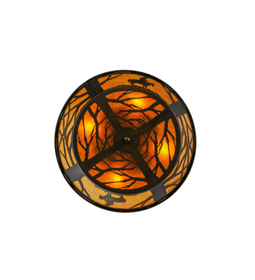 Meyda Lighting Cowboy 22" 4-Light Antique Copper Flush Mount Light With Amber Mica Shade Glass