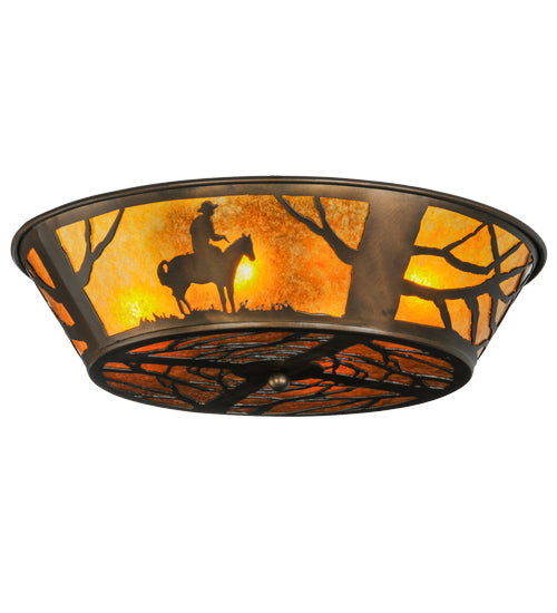 Meyda Lighting Cowboy 22" 4-Light Antique Copper Flush Mount Light With Amber Mica Shade Glass