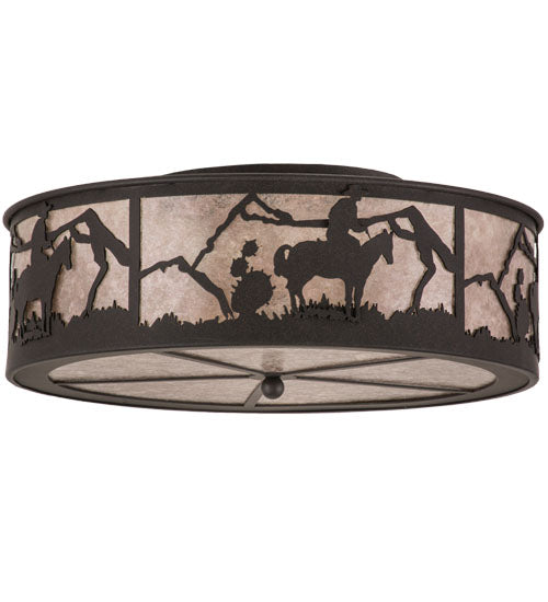 Meyda Lighting Cowboy 22" 4-Light Dark Roast Flush Mount Light With Silver Mica Shade Glass