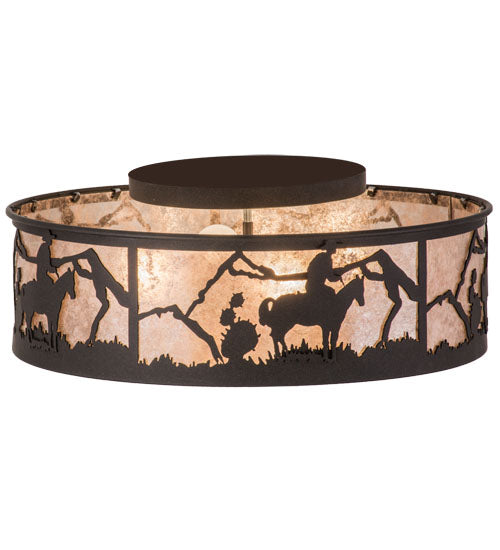 Meyda Lighting Cowboy 22" 4-Light Dark Roast Flush Mount Light With Silver Mica Shade Glass