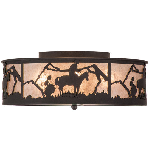 Meyda Lighting Cowboy 22" 4-Light Dark Roast Flush Mount Light With Silver Mica Shade Glass