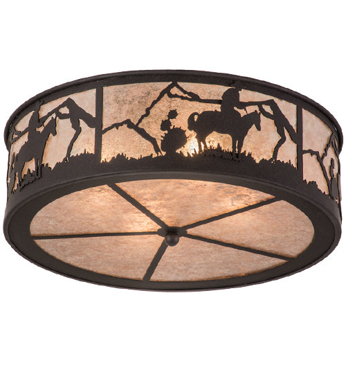 Meyda Lighting Cowboy 22" 4-Light Dark Roast Flush Mount Light With Silver Mica Shade Glass