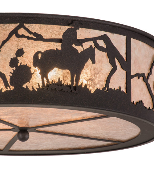 Meyda Lighting Cowboy 22" 4-Light Dark Roast Flush Mount Light With Silver Mica Shade Glass