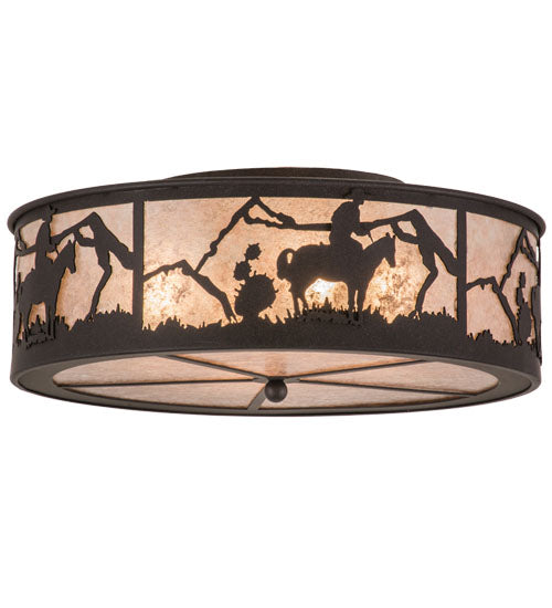 Meyda Lighting Cowboy 22" 4-Light Dark Roast Flush Mount Light With Silver Mica Shade Glass