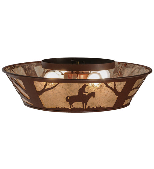 Meyda Lighting Cowboy 22" 4-Light Rust Flush Mount Light With Silver Mica Shade Glass