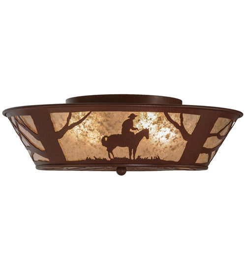 Meyda Lighting Cowboy 22" 4-Light Rust Flush Mount Light With Silver Mica Shade Glass