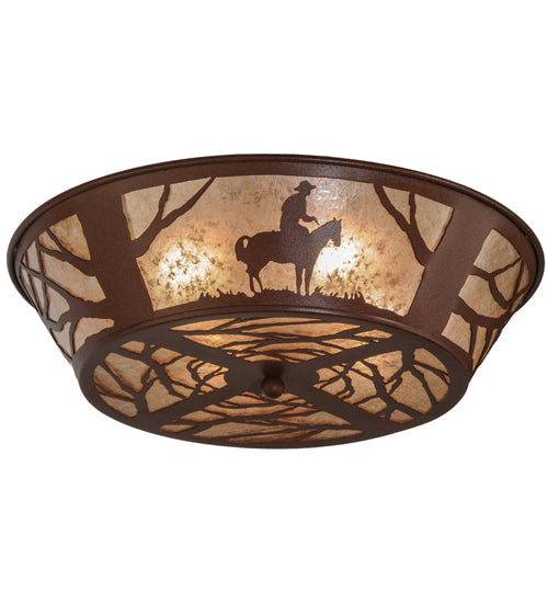 Meyda Lighting Cowboy 22" 4-Light Rust Flush Mount Light With Silver Mica Shade Glass