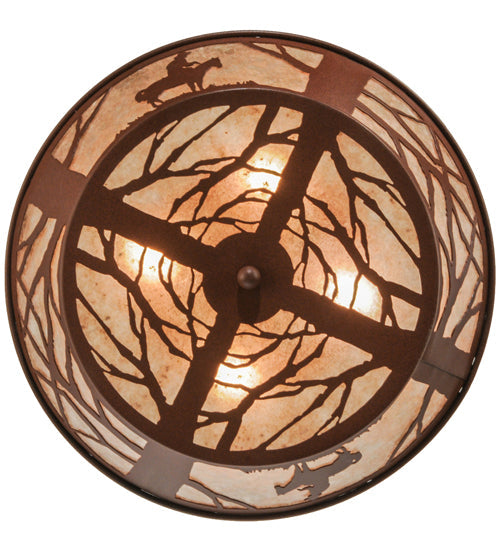 Meyda Lighting Cowboy 22" 4-Light Rust Flush Mount Light With Silver Mica Shade Glass
