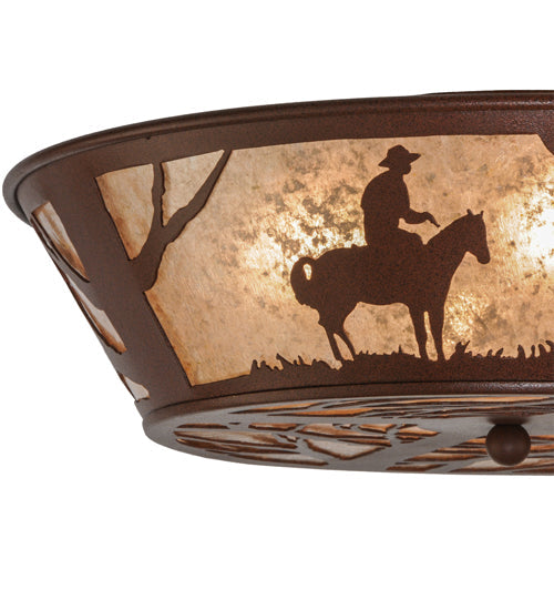 Meyda Lighting Cowboy 22" 4-Light Rust Flush Mount Light With Silver Mica Shade Glass