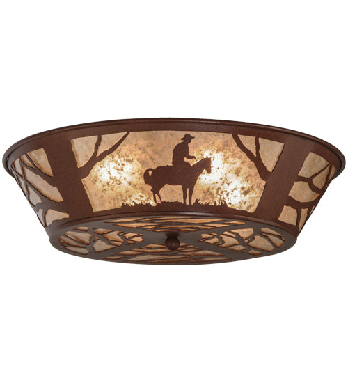 Meyda Lighting Cowboy 22" 4-Light Rust Flush Mount Light With Silver Mica Shade Glass