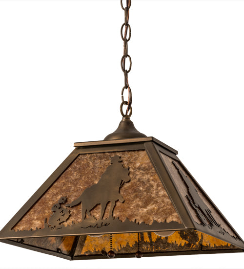 Meyda Lighting Cowboy 23" 2-Light Antique Copper Pendant Light With Amber Mica Shade Glass