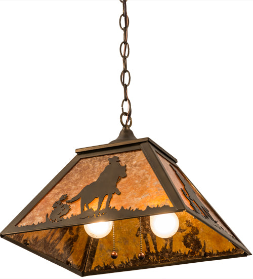 Meyda Lighting Cowboy 23" 2-Light Antique Copper Pendant Light With Amber Mica Shade Glass
