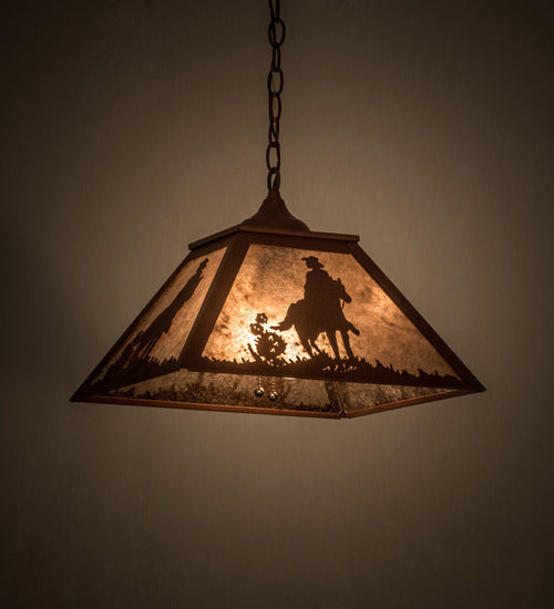Meyda Lighting Cowboy 23" 2-Light Rust Pendant Light With Silver Mica Shade Glass