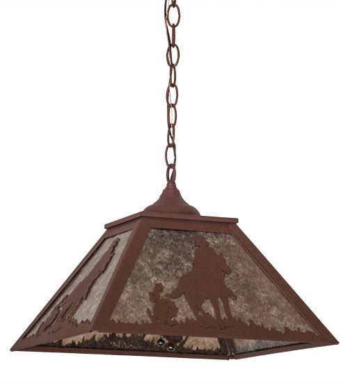 Meyda Lighting Cowboy 23" 2-Light Rust Pendant Light With Silver Mica Shade Glass