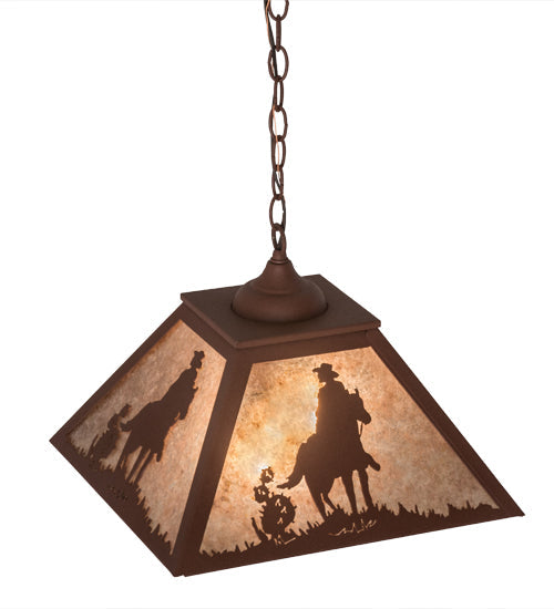 Meyda Lighting Cowboy 23" 2-Light Rust Pendant Light With Silver Mica Shade Glass