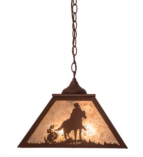 Meyda Lighting Cowboy 23" 2-Light Rust Pendant Light With Silver Mica Shade Glass