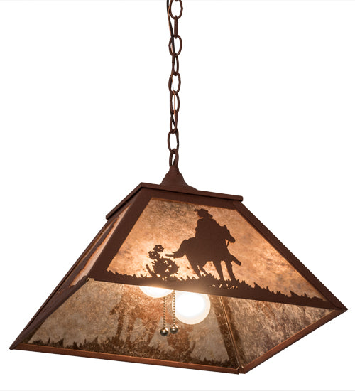 Meyda Lighting Cowboy 23" 2-Light Rust Pendant Light With Silver Mica Shade Glass