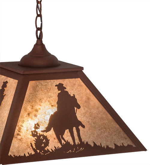 Meyda Lighting Cowboy 23" 2-Light Rust Pendant Light With Silver Mica Shade Glass