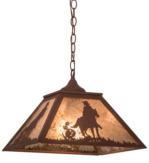 Meyda Lighting Cowboy 23" 2-Light Rust Pendant Light With Silver Mica Shade Glass