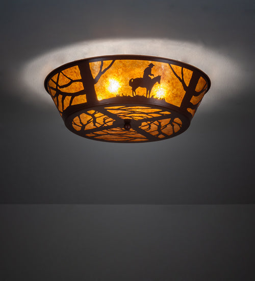 Meyda Lighting Cowboy 23" 4-Light Rust Flush Mount Light With Amber Mica Shade Glass