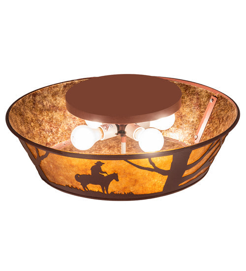 Meyda Lighting Cowboy 23" 4-Light Rust Flush Mount Light With Amber Mica Shade Glass