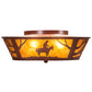 Meyda Lighting Cowboy 23" 4-Light Rust Flush Mount Light With Amber Mica Shade Glass