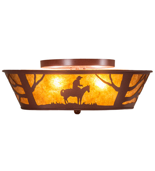 Meyda Lighting Cowboy 23" 4-Light Rust Flush Mount Light With Amber Mica Shade Glass