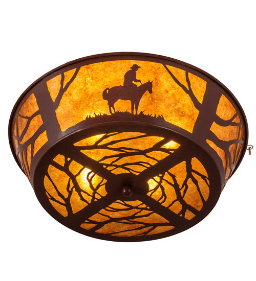 Meyda Lighting Cowboy 23" 4-Light Rust Flush Mount Light With Amber Mica Shade Glass