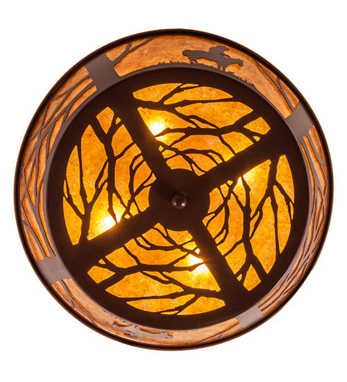 Meyda Lighting Cowboy 23" 4-Light Rust Flush Mount Light With Amber Mica Shade Glass