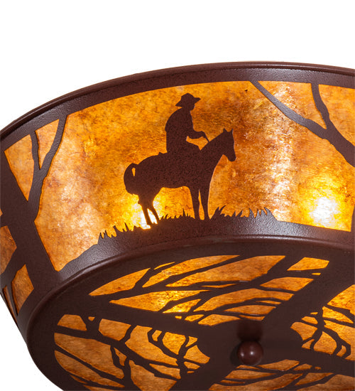 Meyda Lighting Cowboy 23" 4-Light Rust Flush Mount Light With Amber Mica Shade Glass