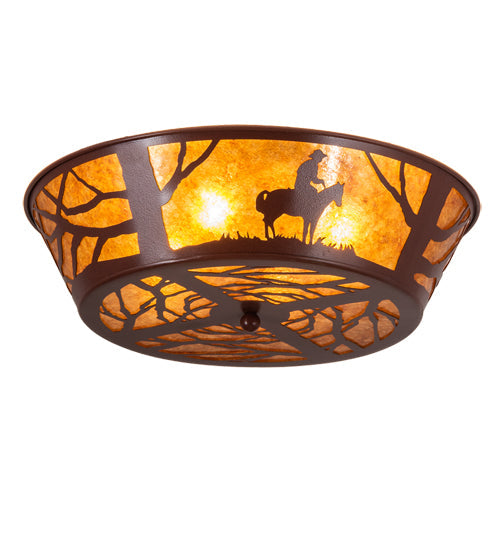 Meyda Lighting Cowboy 23" 4-Light Rust Flush Mount Light With Amber Mica Shade Glass