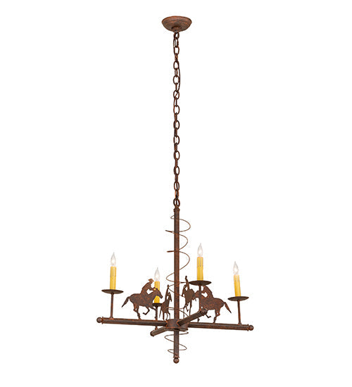 Meyda Lighting Cowboy 26" 4-Light Rust Nail Chandelier With Ivory Faux Candlelight