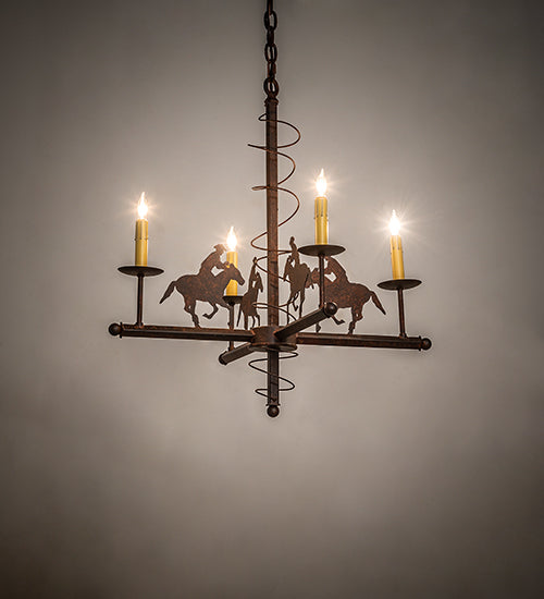Meyda Lighting Cowboy 26" 4-Light Rust Nail Chandelier With Ivory Faux Candlelight