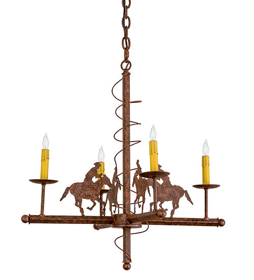 Meyda Lighting Cowboy 26" 4-Light Rust Nail Chandelier With Ivory Faux Candlelight