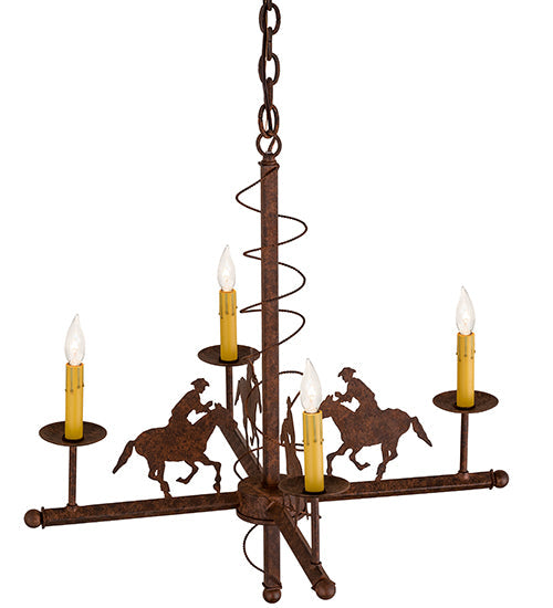 Meyda Lighting Cowboy 26" 4-Light Rust Nail Chandelier With Ivory Faux Candlelight