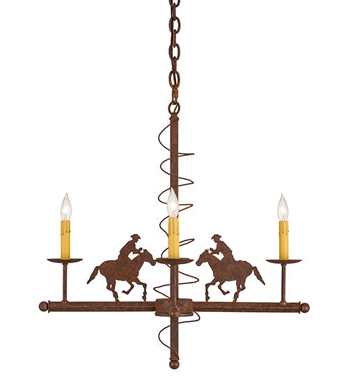 Meyda Lighting Cowboy 26" 4-Light Rust Nail Chandelier With Ivory Faux Candlelight