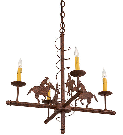 Meyda Lighting Cowboy 26" 4-Light Rust Nail Chandelier With Ivory Faux Candlelight