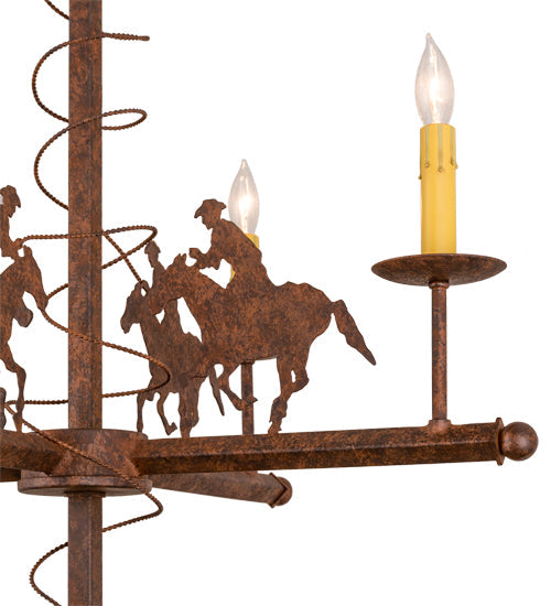 Meyda Lighting Cowboy 26" 4-Light Rust Nail Chandelier With Ivory Faux Candlelight