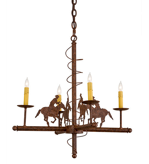 Meyda Lighting Cowboy 26" 4-Light Rust Nail Chandelier With Ivory Faux Candlelight