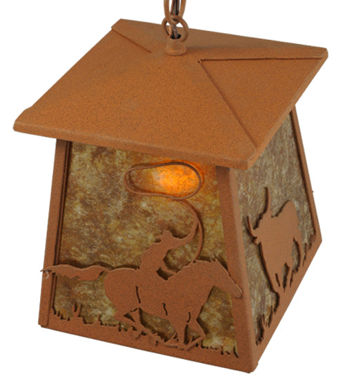 Meyda Lighting Cowboy & Steer 10" Rust Pendant Light With Amber Mica Shade Glass