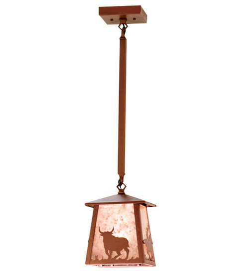Meyda Lighting Cowboy & Steer 10" Rust Pendant Light With Silver Mica Shade Glass