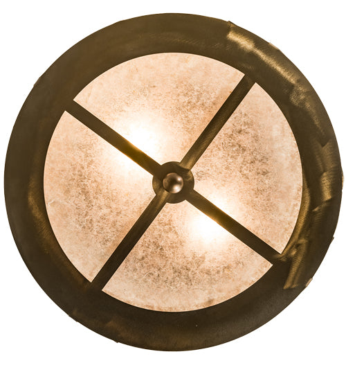 Meyda Lighting Cowboy & Steer 16" 2-Light Antique Copper Flush Mount Light With Silver Mica Shade Glass