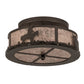 Meyda Lighting Cowboy & Steer 16" 2-Light Bronze Flush Mount Light With Silver Mica Shade Glass